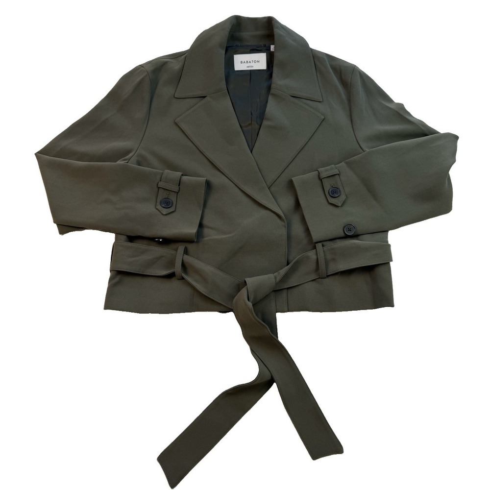 Babaton Aritzia Cropped Postage Trench Coat Sz S Dark Olive Belted Sway Crepe